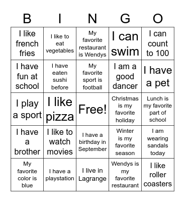 Getting To Know You Bingo Card