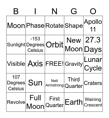 Moon Phases Bingo Card