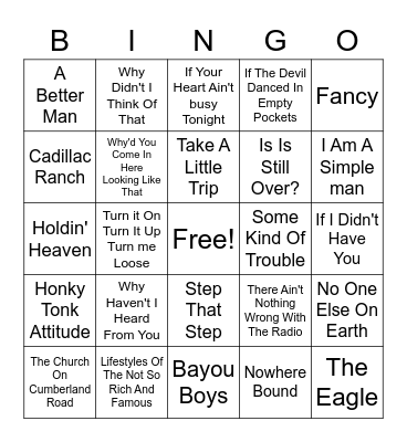 Country Hits Bingo Card