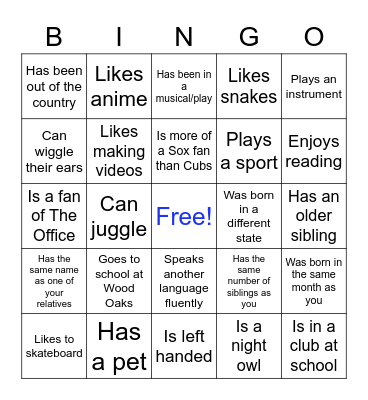 People BINGO! Bingo Card