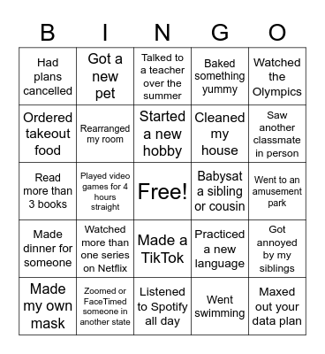 Human BINGO: COVID-19 Edition Bingo Card