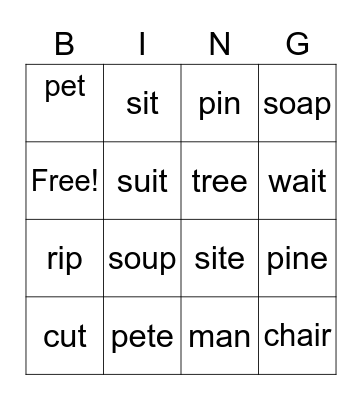 Vowels Bingo Card