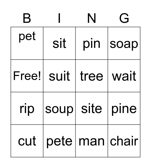 Vowels Bingo Card