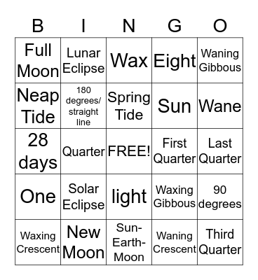 Earth Science Bingo Card