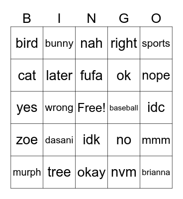 Untitled Bingo Card