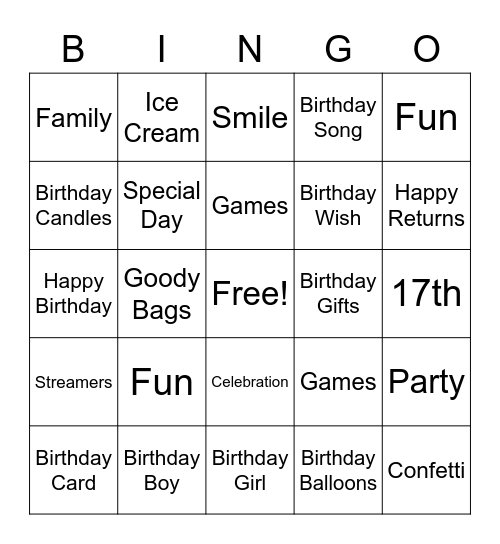 BIRTHDAY Bingo Card