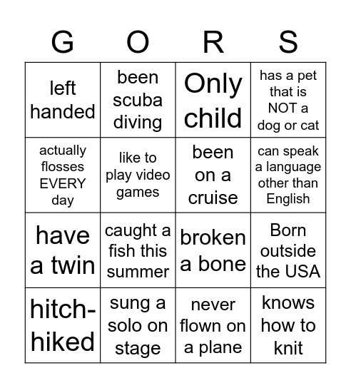 TEAM RS Bingo Card