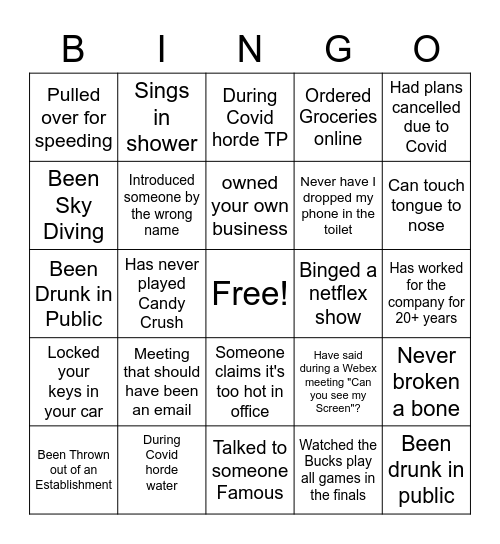 Sourcing Team Building Bingo Card