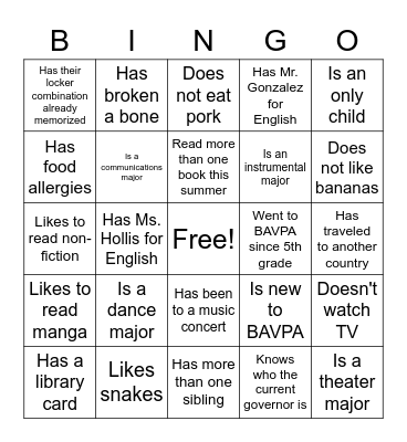 Getting to Know You BINGO Card