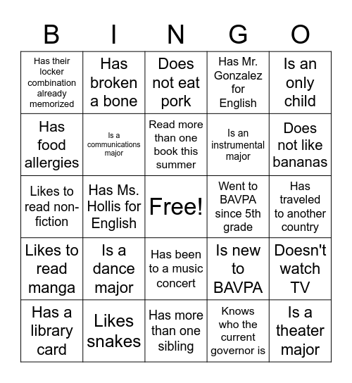 Getting to Know You BINGO Card