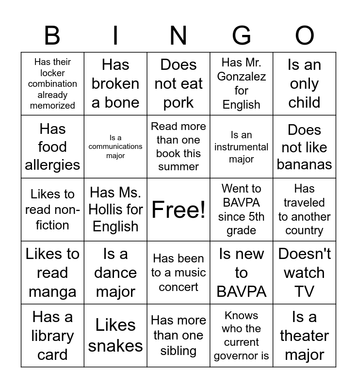 Getting to Know You BINGO Card