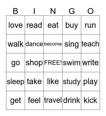 Verbs 动词 Bingo Card