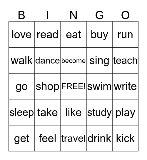 Verbs 动词 Bingo Card