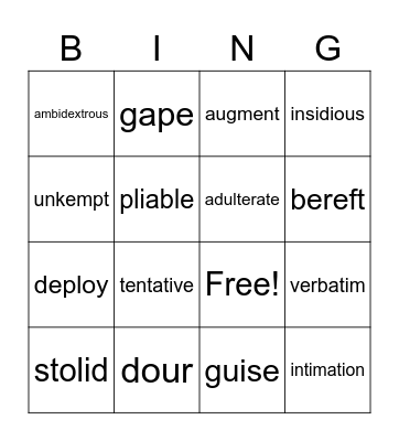 Unit 1 Vocabulary Bingo Card