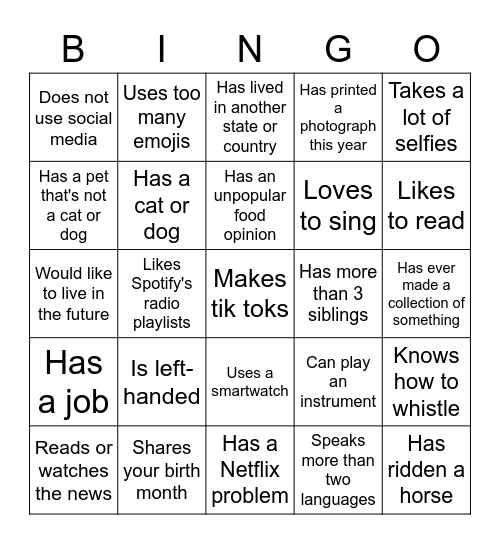 Find someone who... Bingo Card