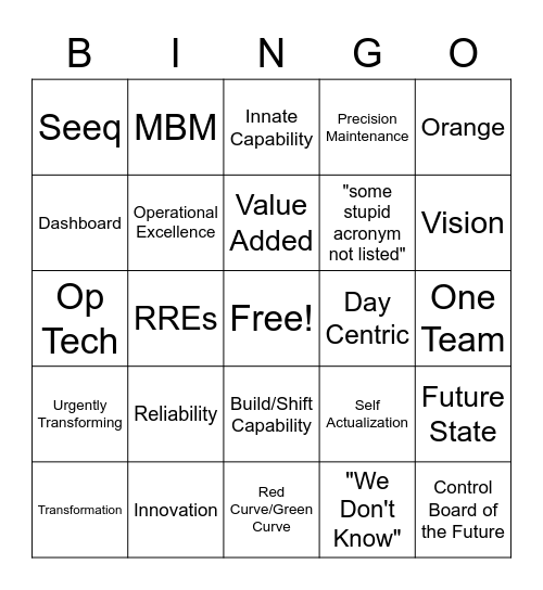 One Team Bingo Card