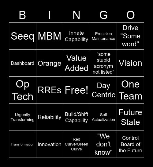 One Team Bingo Card