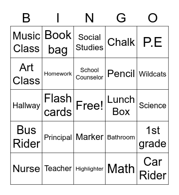 School Bingo Card