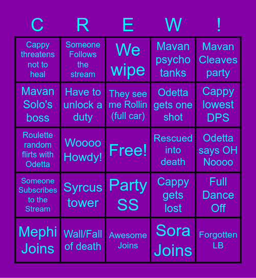 The Crew Bingo Card