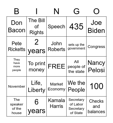 Citizenship Bingo Card