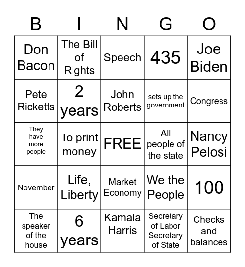 Citizenship Bingo Card