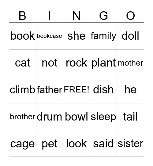 My pet cat Bingo Card