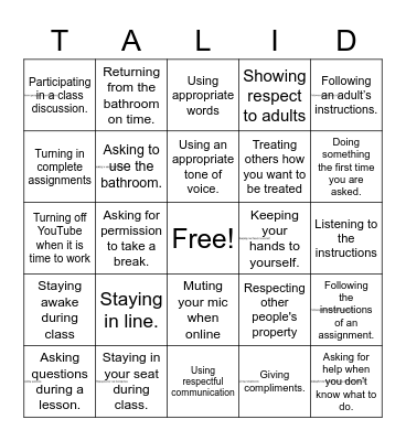 TALID Bingo Card