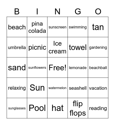 Summer Bingo Card