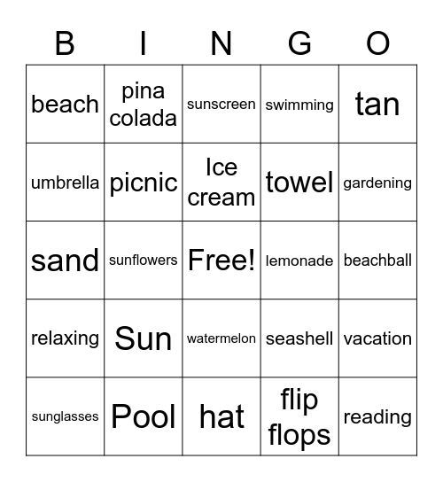 Summer Bingo Card