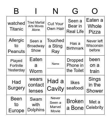 First Students Bingo Card