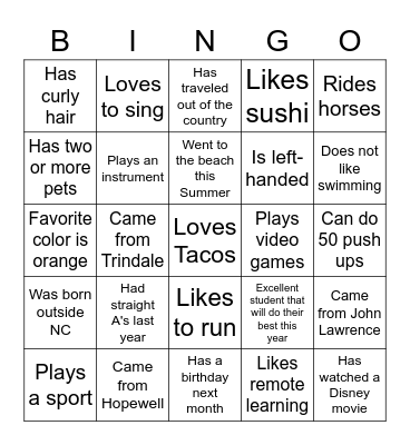Know others Bingo Card