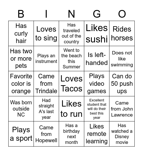 Know others Bingo Card