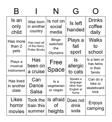 Get To Know You Bingo Card