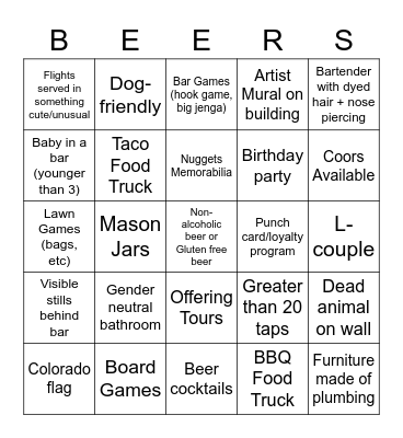 BEERingo Crawl 2021 Bingo Card