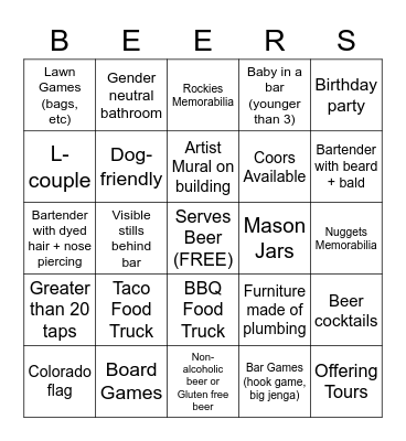 BEERingo Crawl 2021 Bingo Card