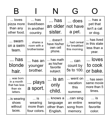 Getting to Know You BINGO Card