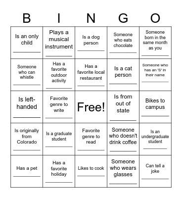 CSU Writing Center People Bingo Card