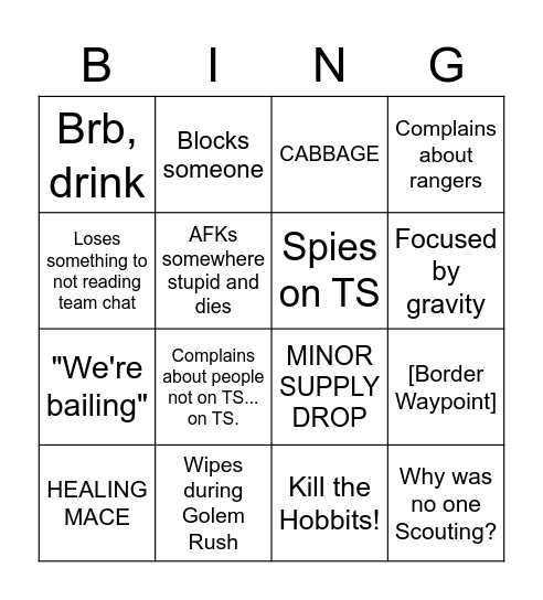 TARMAC RESET BINGO Card