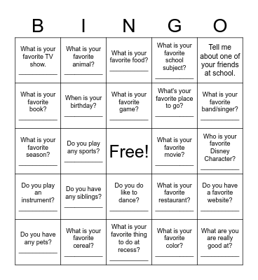 Get to Know You BINGO Card