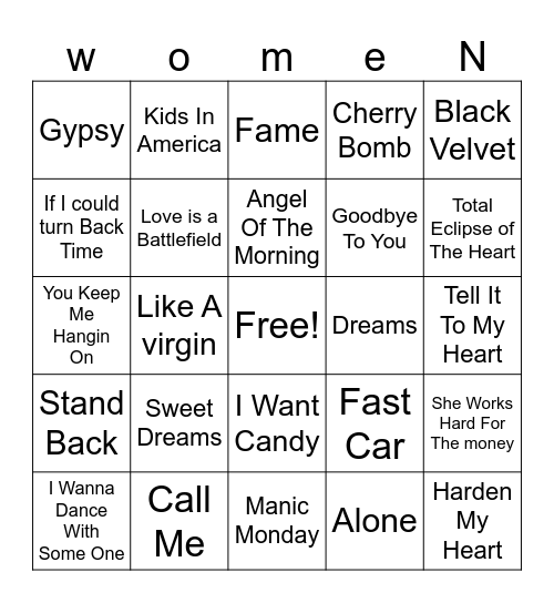 80's WOMEN Bingo Card