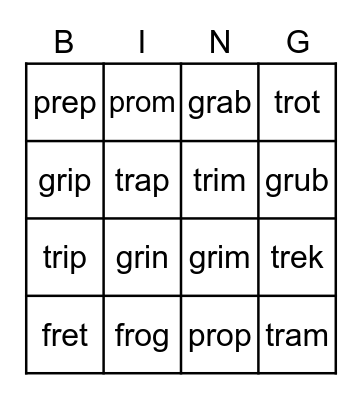 #3 blends fr, gr, pr, tr Bingo Card