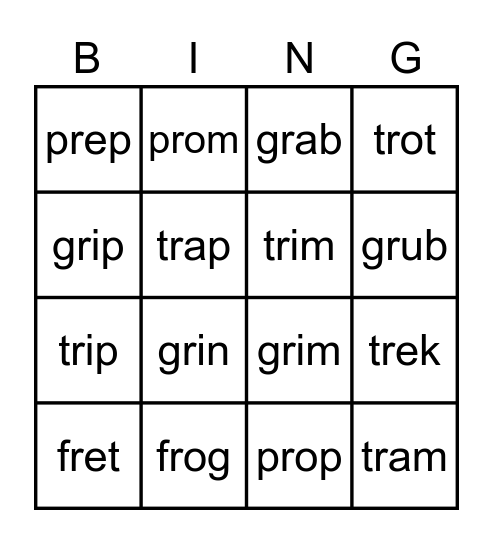 #3 blends fr, gr, pr, tr Bingo Card