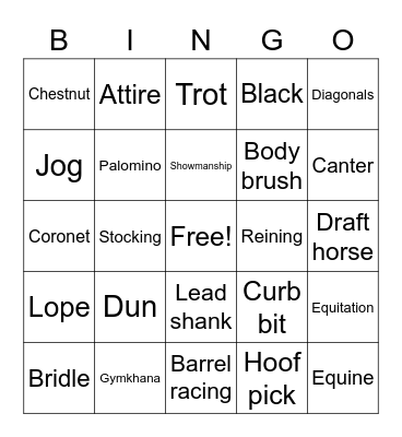 Horse Terms Bingo Card