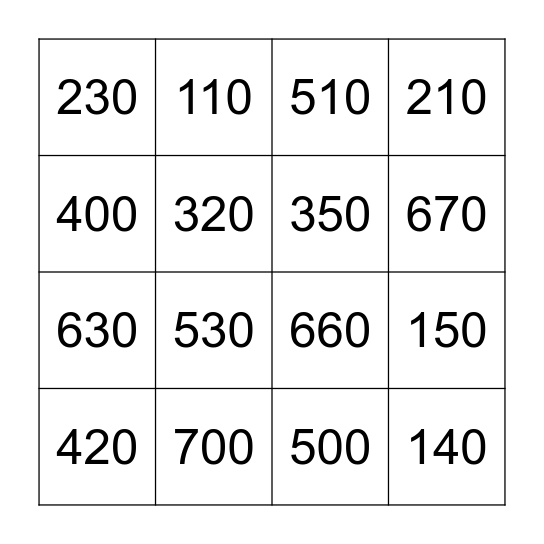 Rounding Bingo Card