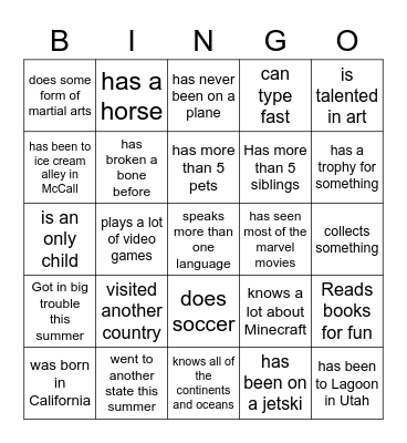 Mr. Cheng's Class Bingo Card