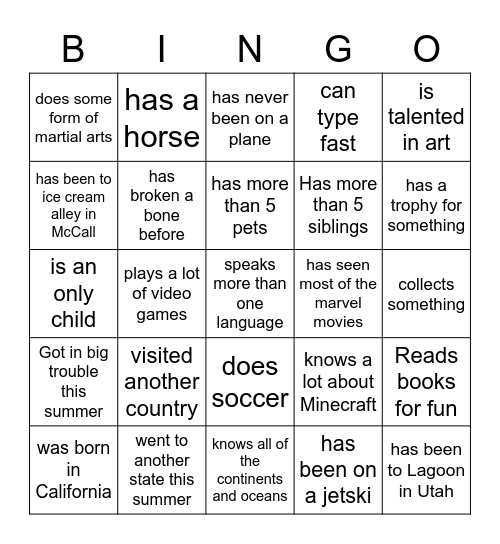 Mr. Cheng's Class Bingo Card