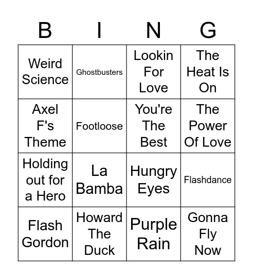 80's Movie Time Bingo Card