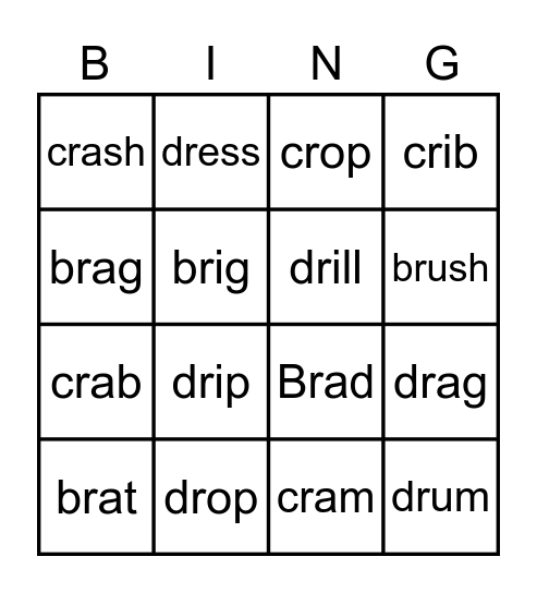 # 4 blends br, cr, dr Bingo Card