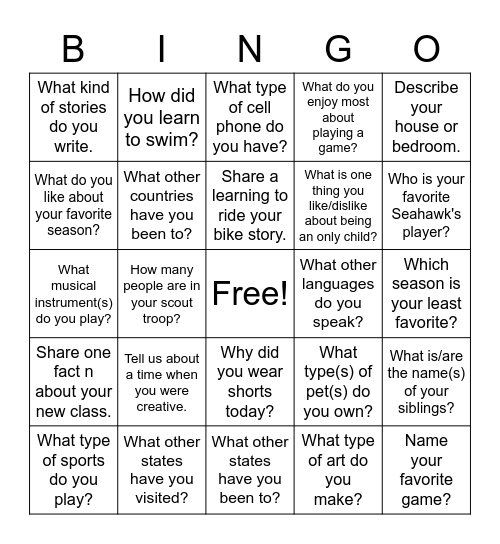 Letting to know you a little better 2.0 Bingo Card