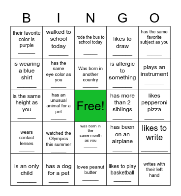 Find a Classmate Who... Bingo Card